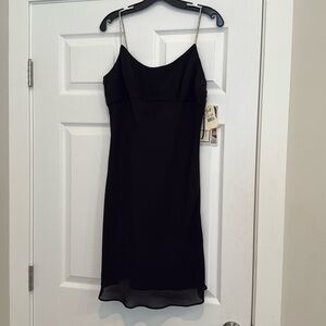 JESSICA MCCLINTOCK GUNNE SAX Vintage 90s Black Chiffon Dress Rhinestone Straps